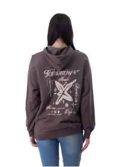 Women's long-sleeved printed T-shirt, free size with hoodie, fits weight from 60 to 85 kg approximately