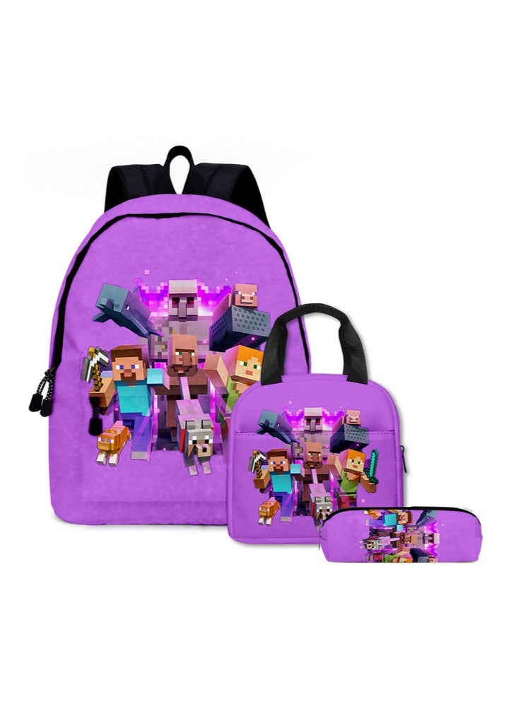 ماين كرافت على ظهره حقيبة الغداء مقلمة ثلاث قطع دعوى الرجال والنساء الترفيه الرياضة حقيبة السفر طالب حقيبة المدرسة - Image 1