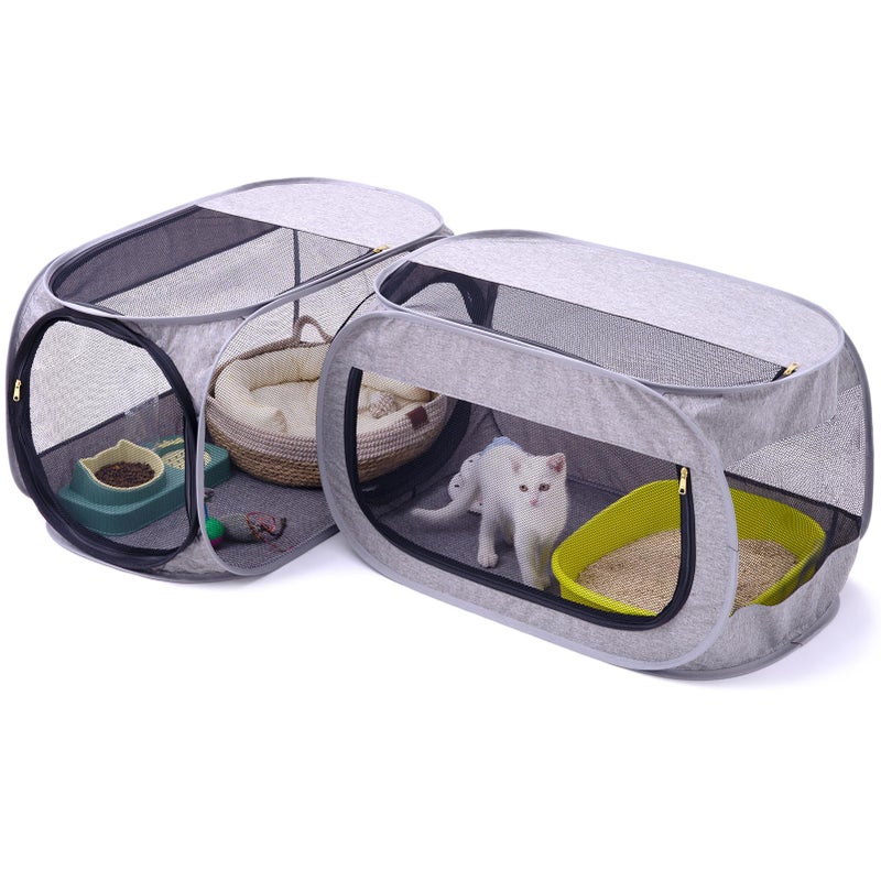 NAFU Corner Cat Playpen with Litter Box Compartment for Indoor Use - Space Saving Foldable Enclosure for Kittens & Puppy, Cat Houses & Condos - Image 1