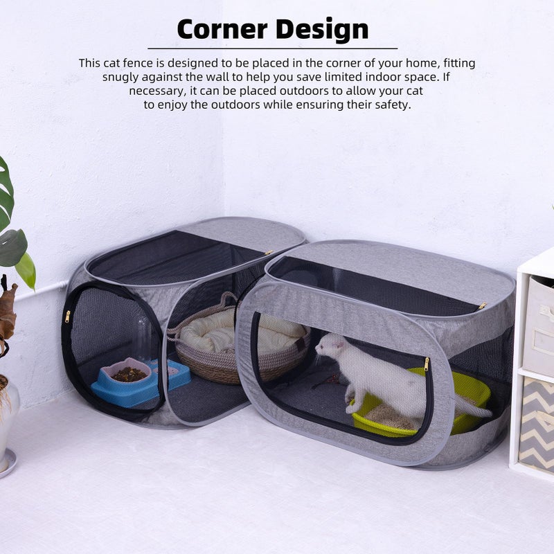 NAFU Corner Cat Playpen with Litter Box Compartment for Indoor Use - Space Saving Foldable Enclosure for Kittens & Puppy, Cat Houses & Condos - Image 5