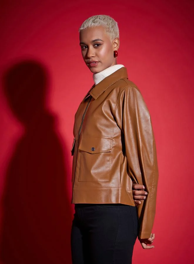 SASSAFRAS Leather Look Front Pocket Jacket by Styli