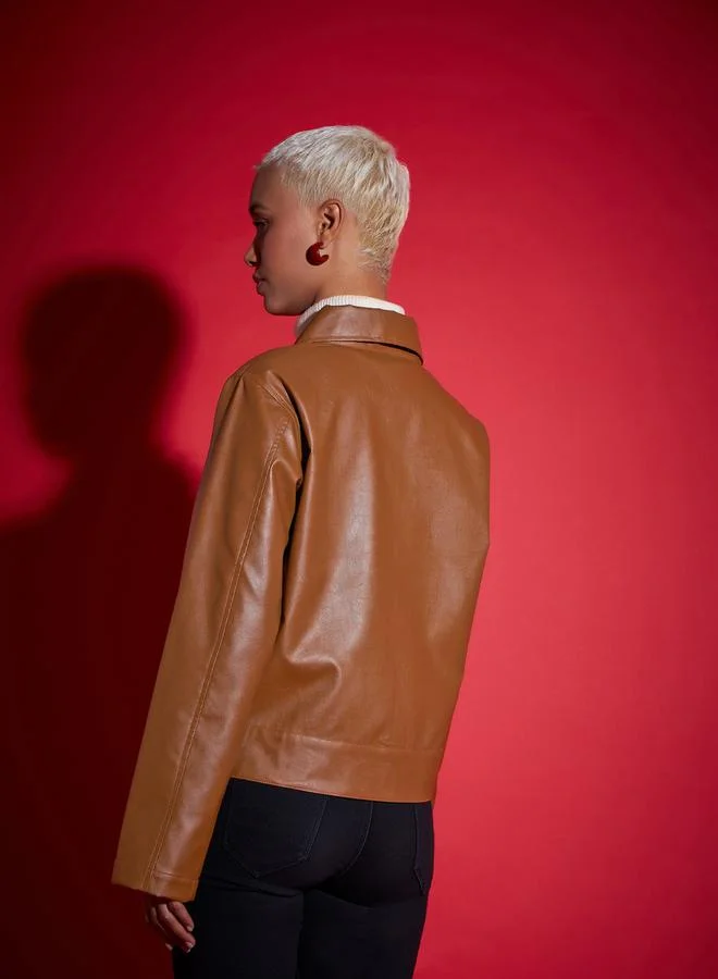 SASSAFRAS Leather Look Front Pocket Jacket by Styli