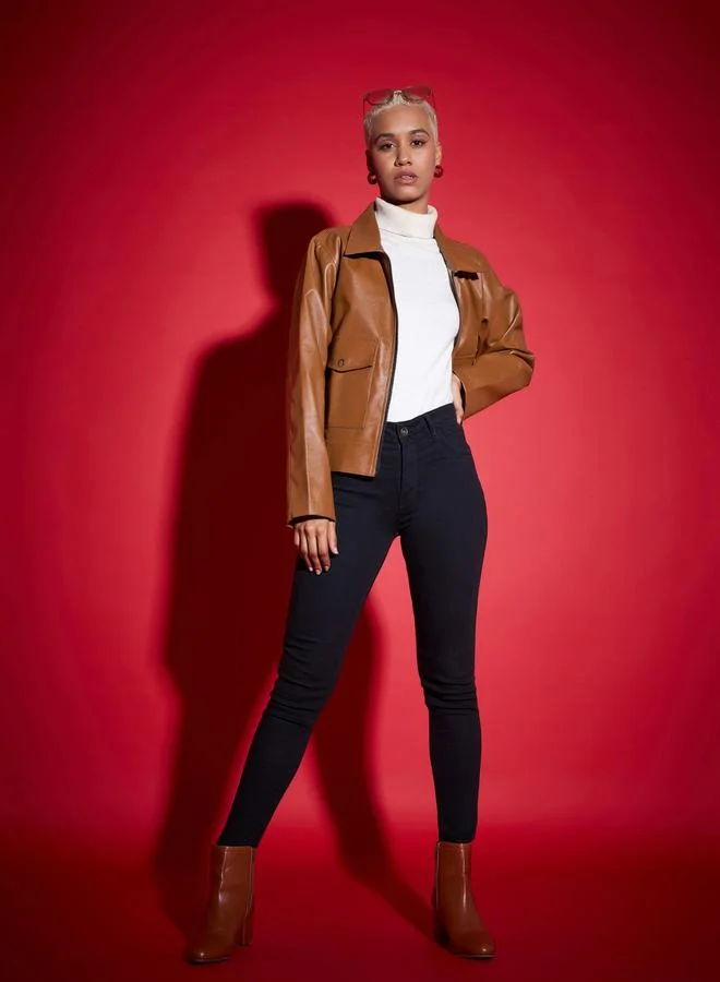 SASSAFRAS Leather Look Front Pocket Jacket by Styli