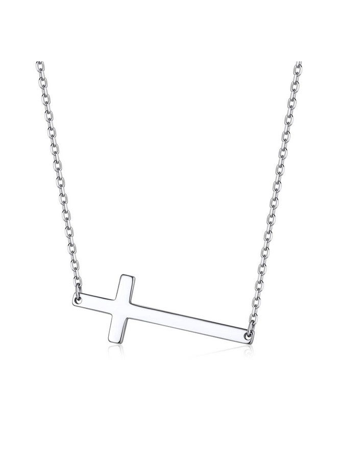 ChicSilver Sideways Cross Necklace For Women 925 Sterling Silver Simple Small Horizontal Cross Pendant Choker Necklace 16 Inches - Image 1