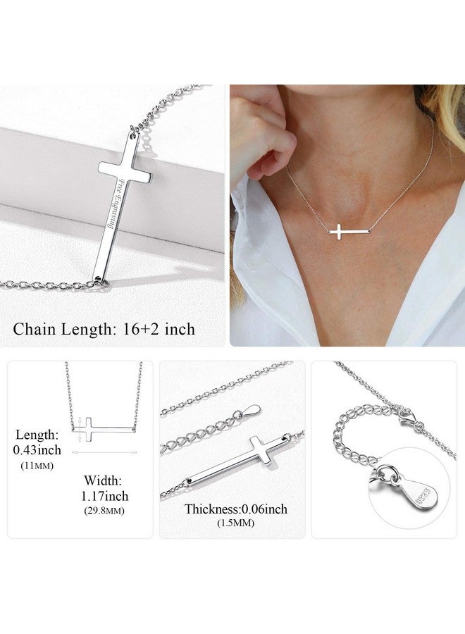 ChicSilver Sideways Cross Necklace For Women 925 Sterling Silver Simple Small Horizontal Cross Pendant Choker Necklace 16 Inches - Image 3