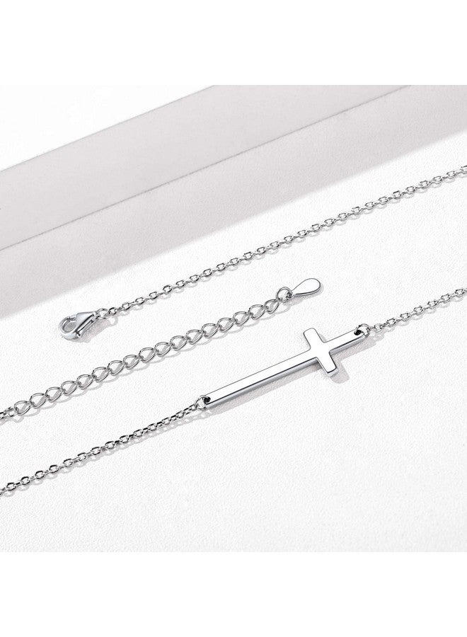 ChicSilver Sideways Cross Necklace For Women 925 Sterling Silver Simple Small Horizontal Cross Pendant Choker Necklace 16 Inches - Image 5