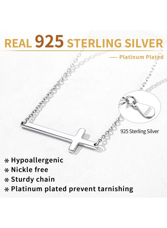 ChicSilver Sideways Cross Necklace For Women 925 Sterling Silver Simple Small Horizontal Cross Pendant Choker Necklace 16 Inches - Image 4