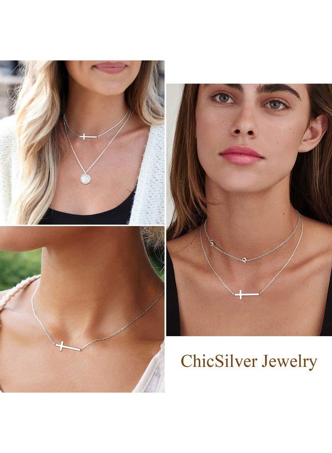 ChicSilver Sideways Cross Necklace For Women 925 Sterling Silver Simple Small Horizontal Cross Pendant Choker Necklace 16 Inches - Image 2