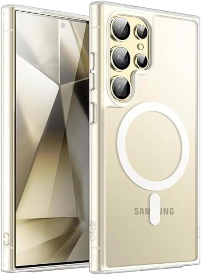 Next Next Store Magnetic Clear Case Compatible for Samsung Galaxy S23 Ultra, Compatible with Wireless charging, Translucent Matte Back Shockproof Phone Cover (Transparent)