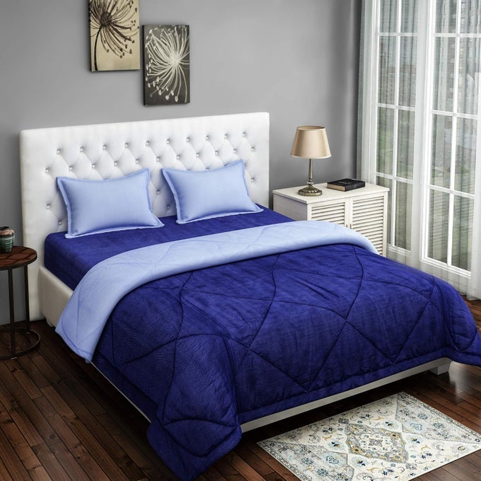 PURE MAGIC BLUE MONOCHROMA CHEVRON POLYCOTTON DOUBLE 150 GSM AC COMFORTER