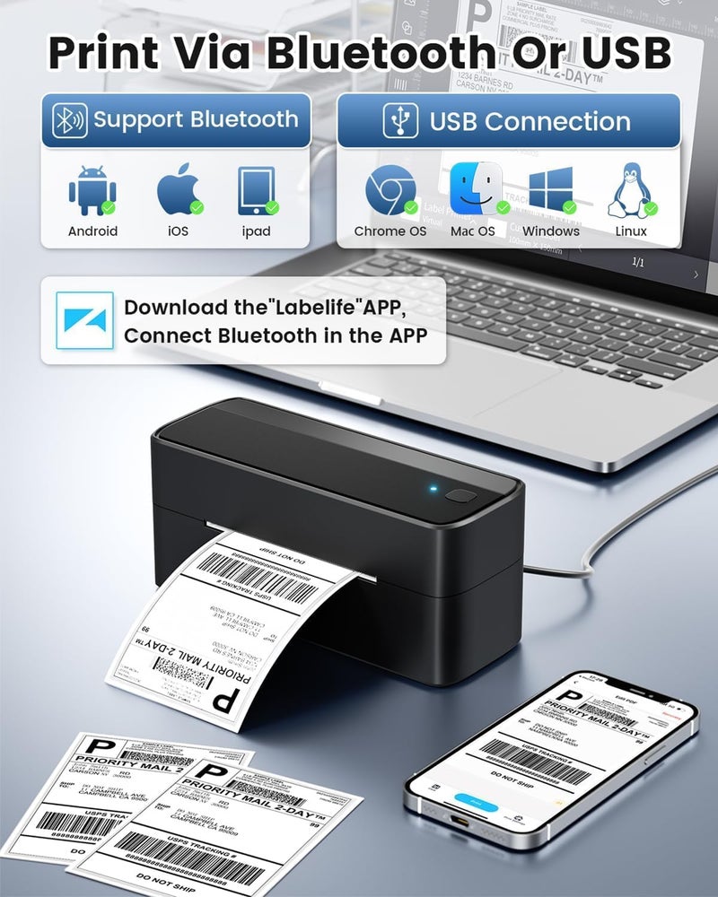 Phomemo 241BT Wireless Thermal Shipping Label Printer for Small Business - Compatible with iPhone, Android, Amazon, Shopify, UPS - Image 2