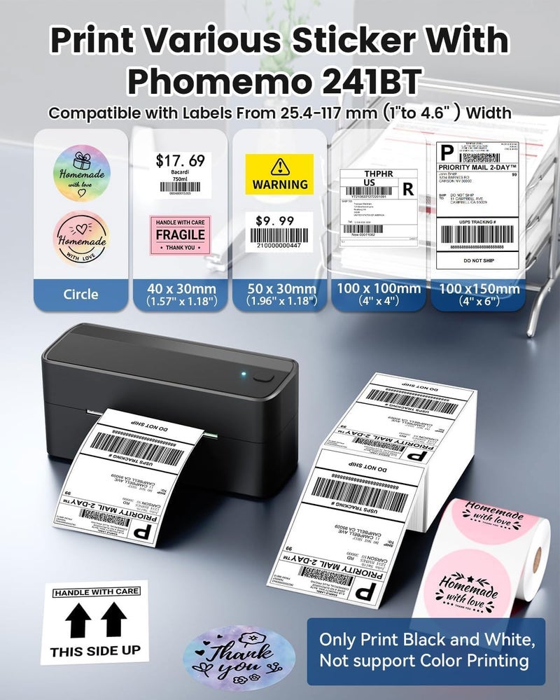 Phomemo 241BT Wireless Thermal Shipping Label Printer for Small Business - Compatible with iPhone, Android, Amazon, Shopify, UPS - Image 4