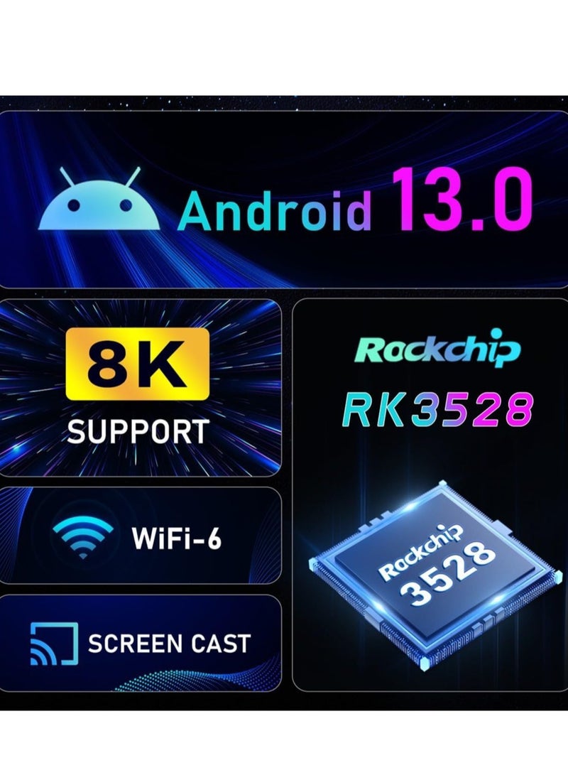 AROAQ HIMNIL Android 13.0 TV Box H96 Max-RK3528, 2GB RAM 16GB ROM H.265 Quad-Core Smart TV Box Support 3D 8K H.265 2.4G/5G WiFi Smart TV Box, With HD Cable And Remote Control - Image 2