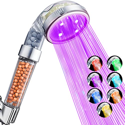 Nosame® Led Shower Head, Filter Filtration High Pressure Water Saving 7 Colors Automatically No Batteries Needed Spray Handheld Showerheads 1.6 GPM for Dry Skin & Hair - Image 1