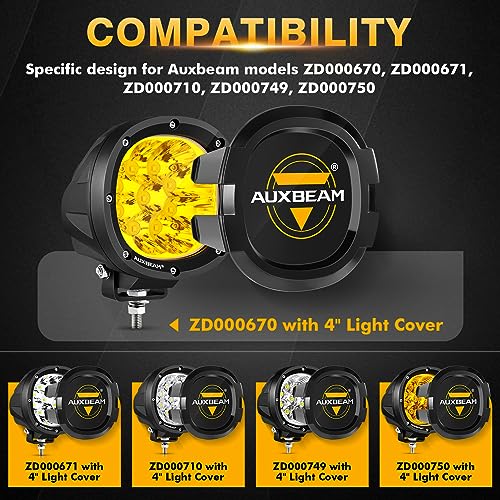 Auxbeam P4 Series Round Protective Light Covers, 4 Inch Black Offroad LED Pods Lens Cap, Dust Impact Shield & Street Compliant, Snap-On Design, 2 Packs - Image 2