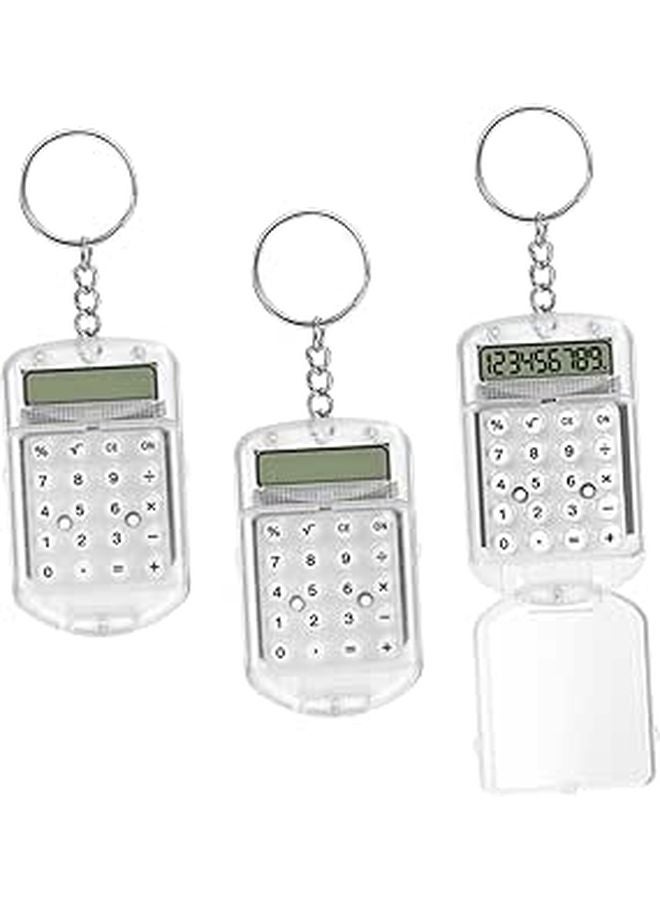 3Pcs Mini Calculator Keychain Clip Portable Student Organizer Pink Blue Green - Image 1