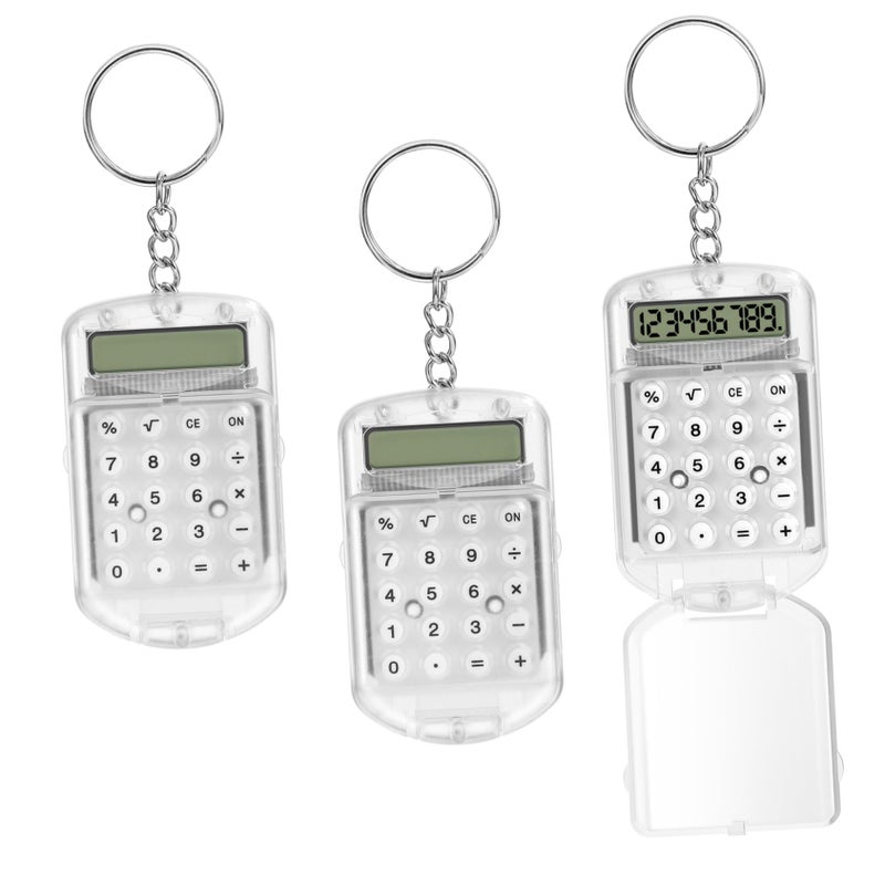 3Pcs Mini Calculator Keychain Clip Portable Student Organizer Pink Blue Green - Image 2