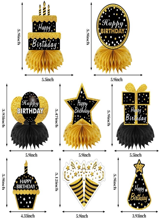 Turypaty Black Gold Happy Birthday Decorations Kit for Men Women, 42Pcs Birthday Party Supplies - Banner, balloons, Honeycombs, Centerpieces, Hanging Swirls, Cake Toppers, Bday Ceiling Table Topper - Image 3