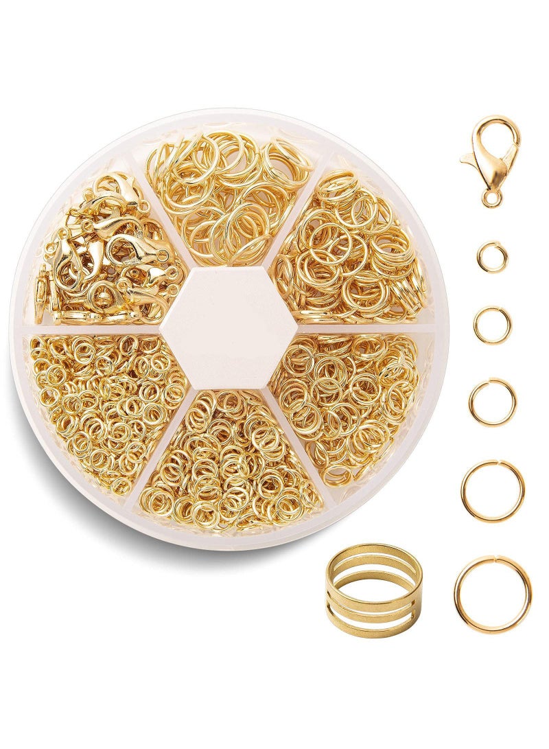 Sweet seven 500 Pcs Mixed 5 Sizes/Box Jewelry Making Jump Rings 20 Pcs 12mm Lobster Clasps and Jump Rings Opener 5mm 6mm 7mm 8mm 10mm Jump Rings for Keychains Necklace Repair and DIY Crafts Gifts (Gold) - Image 1