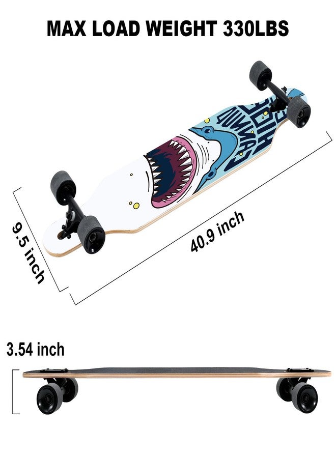 TLHB Longboard Skateboard, 41 Inch Drop Through Longboard Complete 9-Ply Nature Maple Premium Cruiser Long Board for Adults, Teens and Kids - High-Speed Bearings & T-Tool-Shark - Image 4
