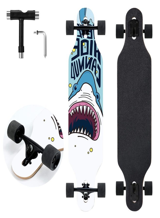 TLHB Longboard Skateboard, 41 Inch Drop Through Longboard Complete 9-Ply Nature Maple Premium Cruiser Long Board for Adults, Teens and Kids - High-Speed Bearings & T-Tool-Shark - Image 1
