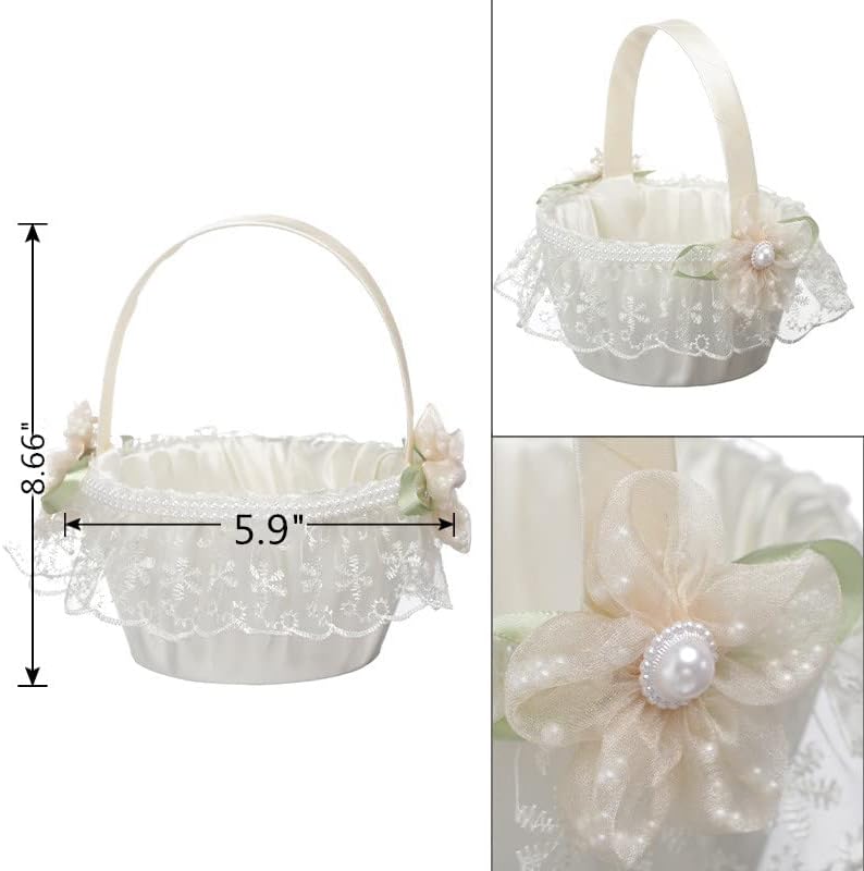 Yuudar 2 PCS Wedding Flower Girl Baskets,Creative Hand-held Lace Rhinestone Flower Baskets for Flower Bride/Kids Wedding Ceremony Party Accessories (C) - Image 2