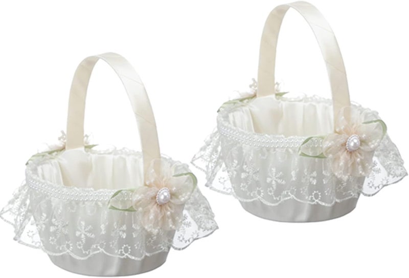 Yuudar 2 PCS Wedding Flower Girl Baskets,Creative Hand-held Lace Rhinestone Flower Baskets for Flower Bride/Kids Wedding Ceremony Party Accessories (C) - Image 1