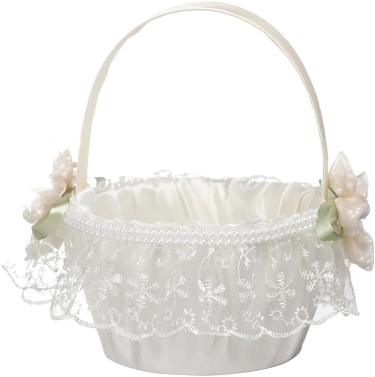 Yuudar 2 PCS Wedding Flower Girl Baskets,Creative Hand-held Lace Rhinestone Flower Baskets for Flower Bride/Kids Wedding Ceremony Party Accessories (C) - Image 3