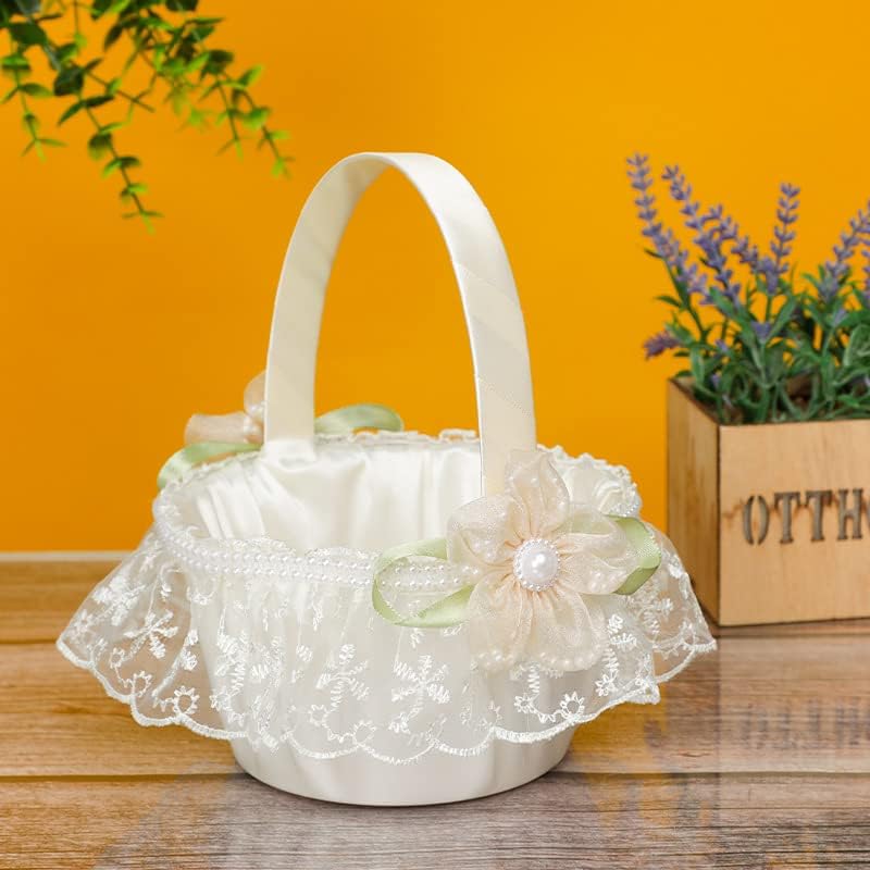 Yuudar 2 PCS Wedding Flower Girl Baskets,Creative Hand-held Lace Rhinestone Flower Baskets for Flower Bride/Kids Wedding Ceremony Party Accessories (C) - Image 4