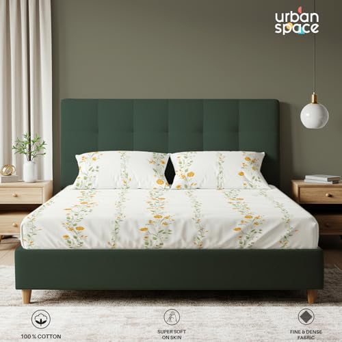 Urban Space Serene 100% Cotton 200 TC Bedsheet for King Bed, King Bedsheet Cotton with 2 Pillow Covers (Size 108 x 108 inches, Veil Bloom - Yellow) - Image 2