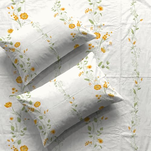 Urban Space Serene 100% Cotton 200 TC Bedsheet for King Bed, King Bedsheet Cotton with 2 Pillow Covers (Size 108 x 108 inches, Veil Bloom - Yellow) - Image 1