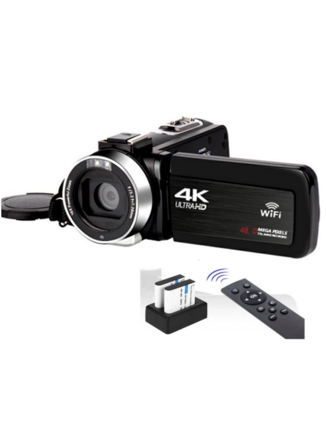 Generic Products 4K Camera Suitable For 48MP HD Digital Camera Video Recorder, With Microphone Touch Screen-Body Color:Standard Accessories Black + Battery (2 Pieces In Total) + Dual Charging  - Image 1