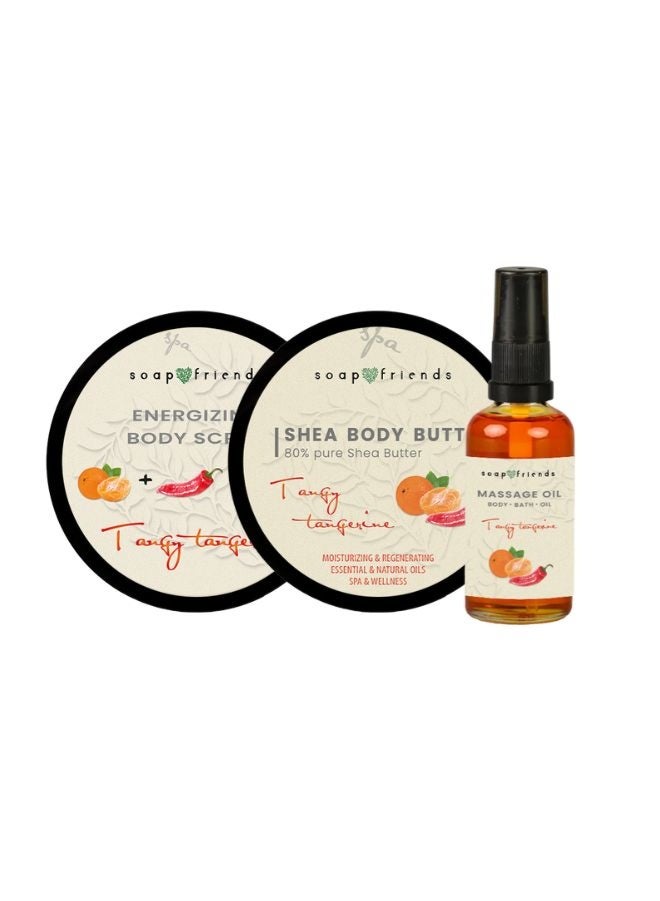 Soap&Friends Tangy Tangerine Warming Spa Set – Anti-Cellulite Body Oil, Body Butter, and Scrub for Skin Firming & Circulation Boost (Set of 3) - Image 1