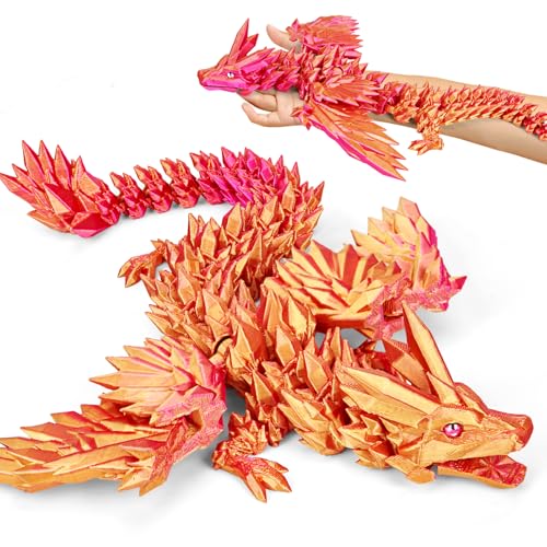 SHUWND Large 3D Printed Dragon with Wings Articulated Crystal Dragon Toys 18 inch Big 3D Printed Animals ADHD Fidget Toy Gifts for Desk Decor Perfect Desk Pet for Animal Collectors - Image 1