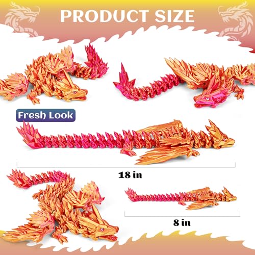 SHUWND Large 3D Printed Dragon with Wings Articulated Crystal Dragon Toys 18 inch Big 3D Printed Animals ADHD Fidget Toy Gifts for Desk Decor Perfect Desk Pet for Animal Collectors - Image 5