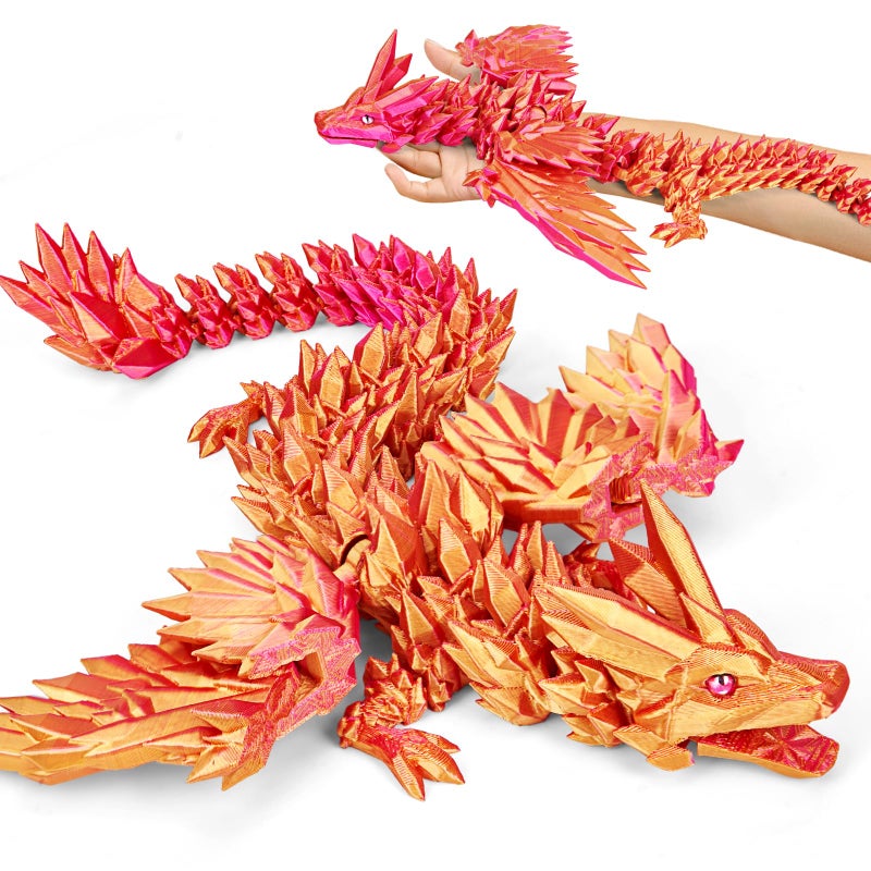 SHUWND Large 3D Printed Dragon with Wings Articulated Crystal Dragon Toys 18 inch Big 3D Printed Animals ADHD Fidget Toy Gifts for Desk Decor Perfect Desk Pet for Animal Collectors - Image 3