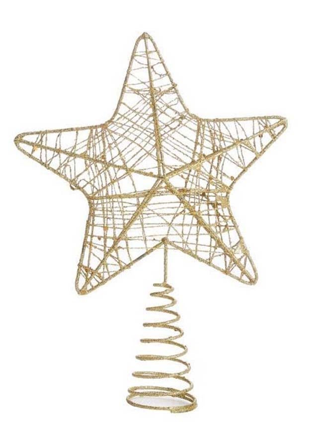 1pc Gold Star Christmas Tree Topper – 28.5x29 cm Glitter Wire Star with Spiral Base for Christmas Tree Decoration - Image 1