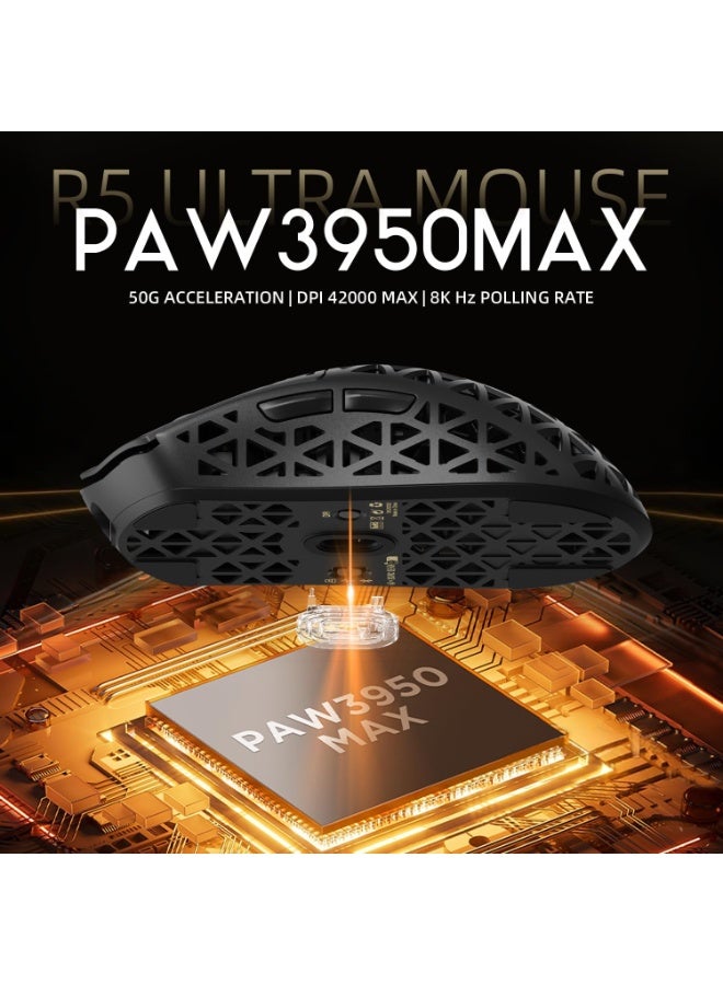 هجوم القرش ماوس ألعاب هجوم القرش R5 Ultra لاسلكي 8K من ألياف الكربون مع مستشعر42000 نقطة لكل بوصة PAW3950 MAX وزن خفيف للغاية 39 جرام Nordic52840 - ماوس سلكي/بلوتوث/لاسلكي قابل للبرمجة بتردد 2.4 جيجاهرتز لأجهزة الكمبيوتر الشخصية/أجهزة ماك - Image 5