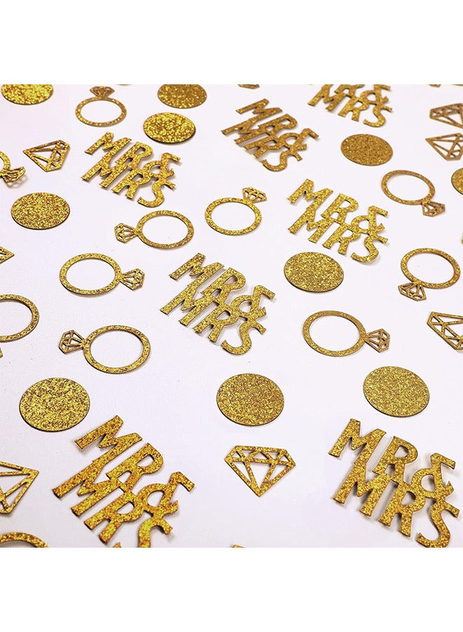 Depend 220 PCS Gold Wedding Table Confetti, Glitter Paper Diamond Ring Confetti, Mr And Mrs Gold Diamond Ring Paper I Do Engagement Party Table Scatter For Marriage Ceremony Anniversary - Image 1