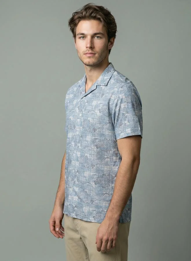 Take Two Men Blue Printed Cuban Collar Shirt By SNX
