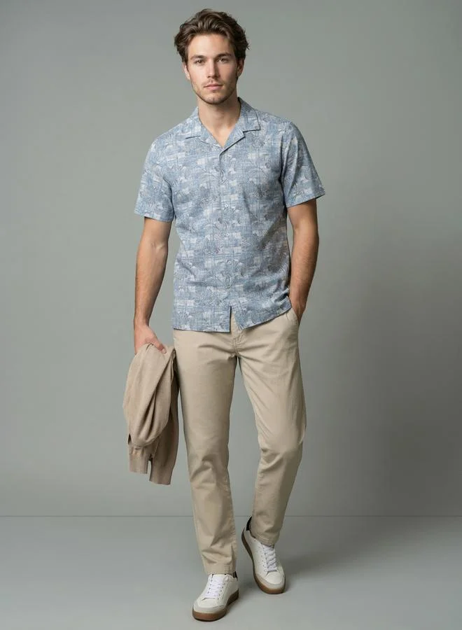 Take Two Men Blue Printed Cuban Collar Shirt By SNX
