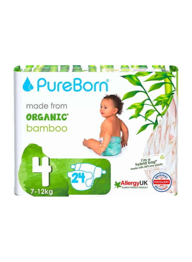 PureBorn Natural Bamboo Baby Disposable Size 4 Diapers Nappy Single Pack From 7 to 12 Kg  24 Pcs Leopard Print Super Soft Maximum Leakage Protection New Born Essentials Eco Friendly - Image 1