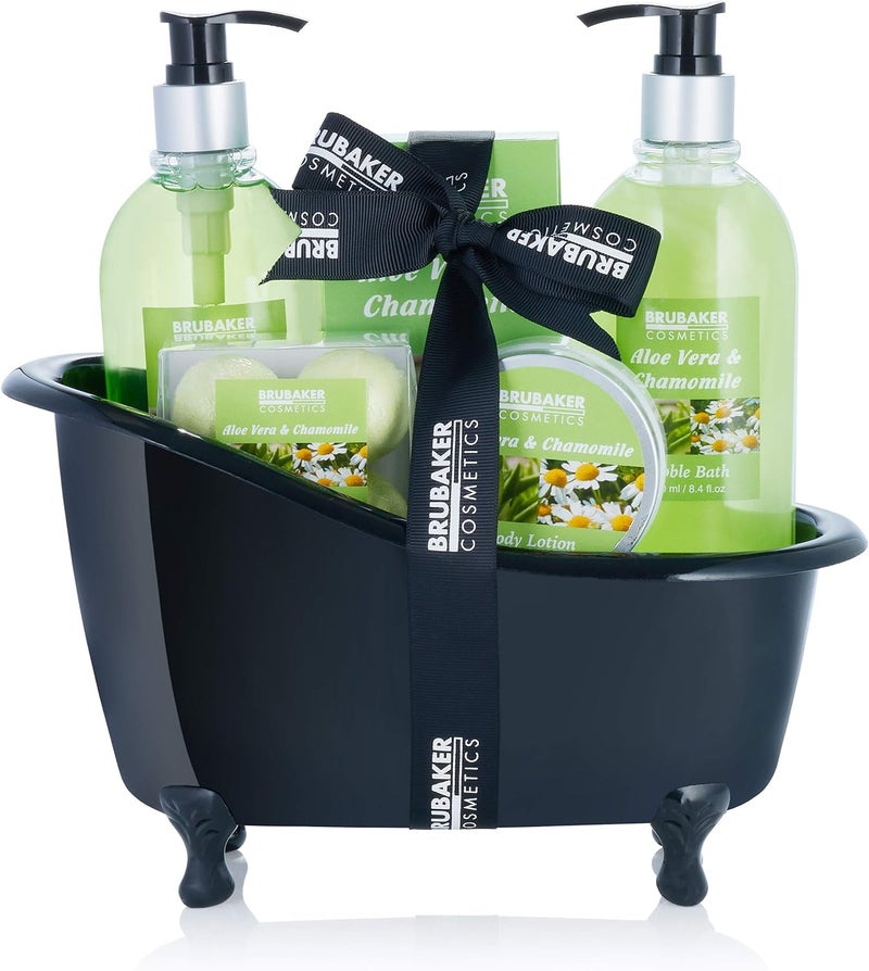 BRUBAKER Aloe Vera Camomile Bath Gift Set with Bathtub Black 9 Pieces