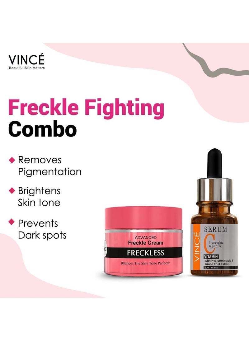 VINCE - Freckle Clear Combo - Vitamin C Serum 30ml + Freckle Cream 50ml – Reduces Freckles, Dark Spots, & Hyperpigmentation – Reveals 3X Brighter, Clearer, and Even-Toned Skin - Image 1