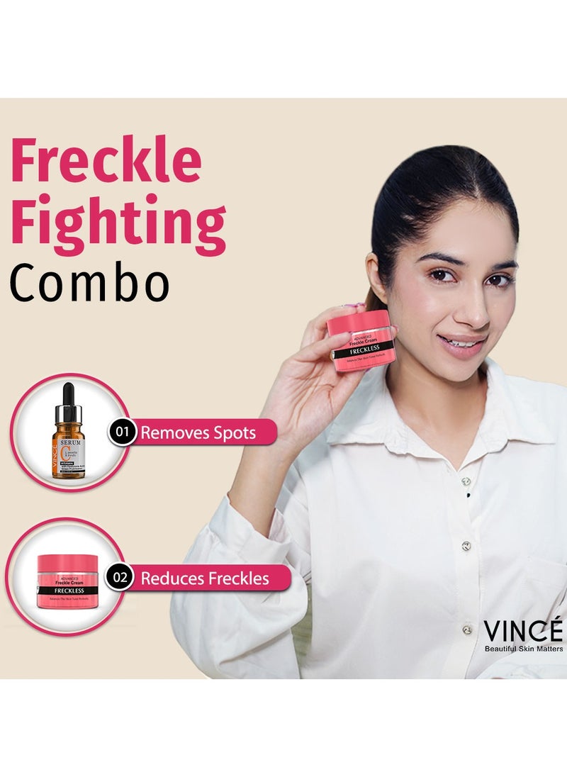 VINCE - Freckle Clear Combo - Vitamin C Serum 30ml + Freckle Cream 50ml – Reduces Freckles, Dark Spots, & Hyperpigmentation – Reveals 3X Brighter, Clearer, and Even-Toned Skin - Image 1