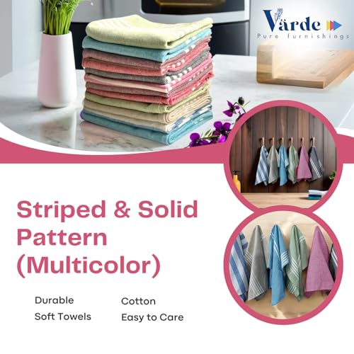 Värde® 12 Pcs Dishcloths | 12x16 Inches | Bulk Cotton Kitchen Cleaning Dish Cloths | Scrubbing Wash Cloth Sets | Multipurpose Cloth | 100% Cotton. (Multicolor, Set of 12) - Image 4