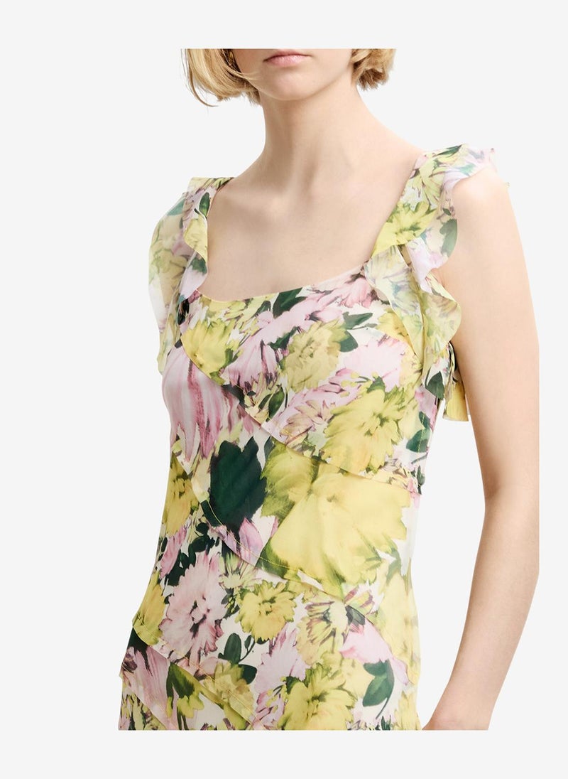 French Connection Women's Yellow Multi Carla Air Chiffon Curved Seam Dress - Image 3