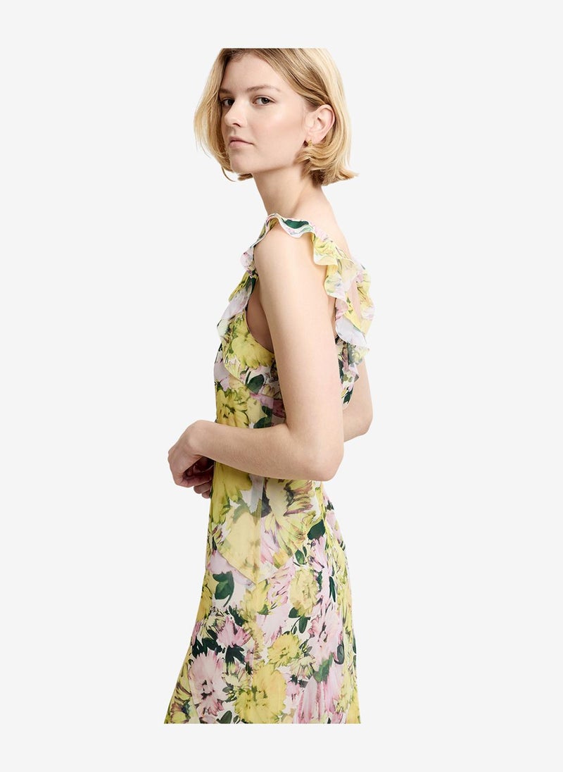 French Connection Women's Yellow Multi Carla Air Chiffon Curved Seam Dress - Image 1