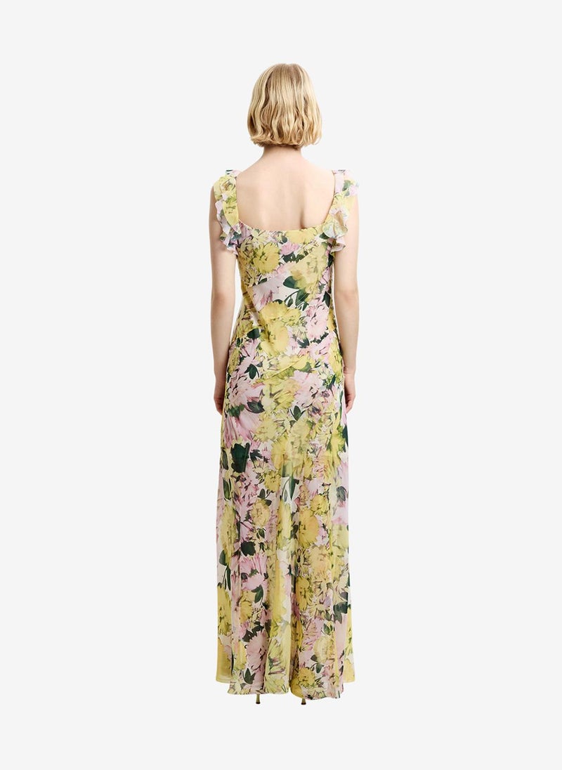 French Connection Women's Yellow Multi Carla Air Chiffon Curved Seam Dress - Image 5