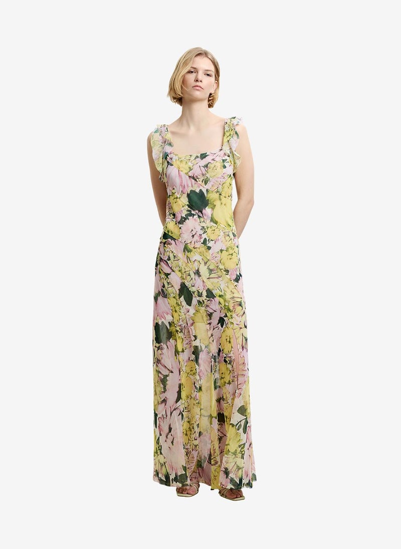 French Connection Women's Yellow Multi Carla Air Chiffon Curved Seam Dress - Image 2
